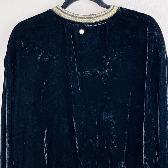 Elevenparis Black Velvet Gold Metallic Stripe Crewneck Pullover Sweatshirt SM/MD - Picture 8 of 12